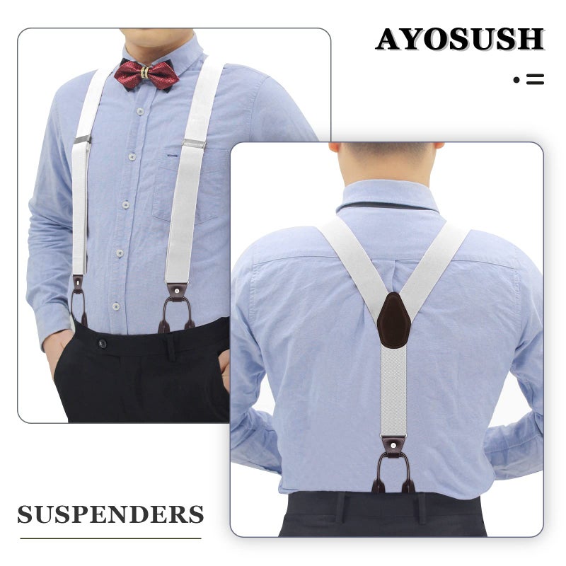 AYOSUSH Suspenders for Men Button End White Solid Color Formal Heavy Duty Braces - Image 5